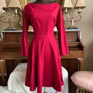 Heroecol Red Long Sleeve Fit and Flare Retro Style